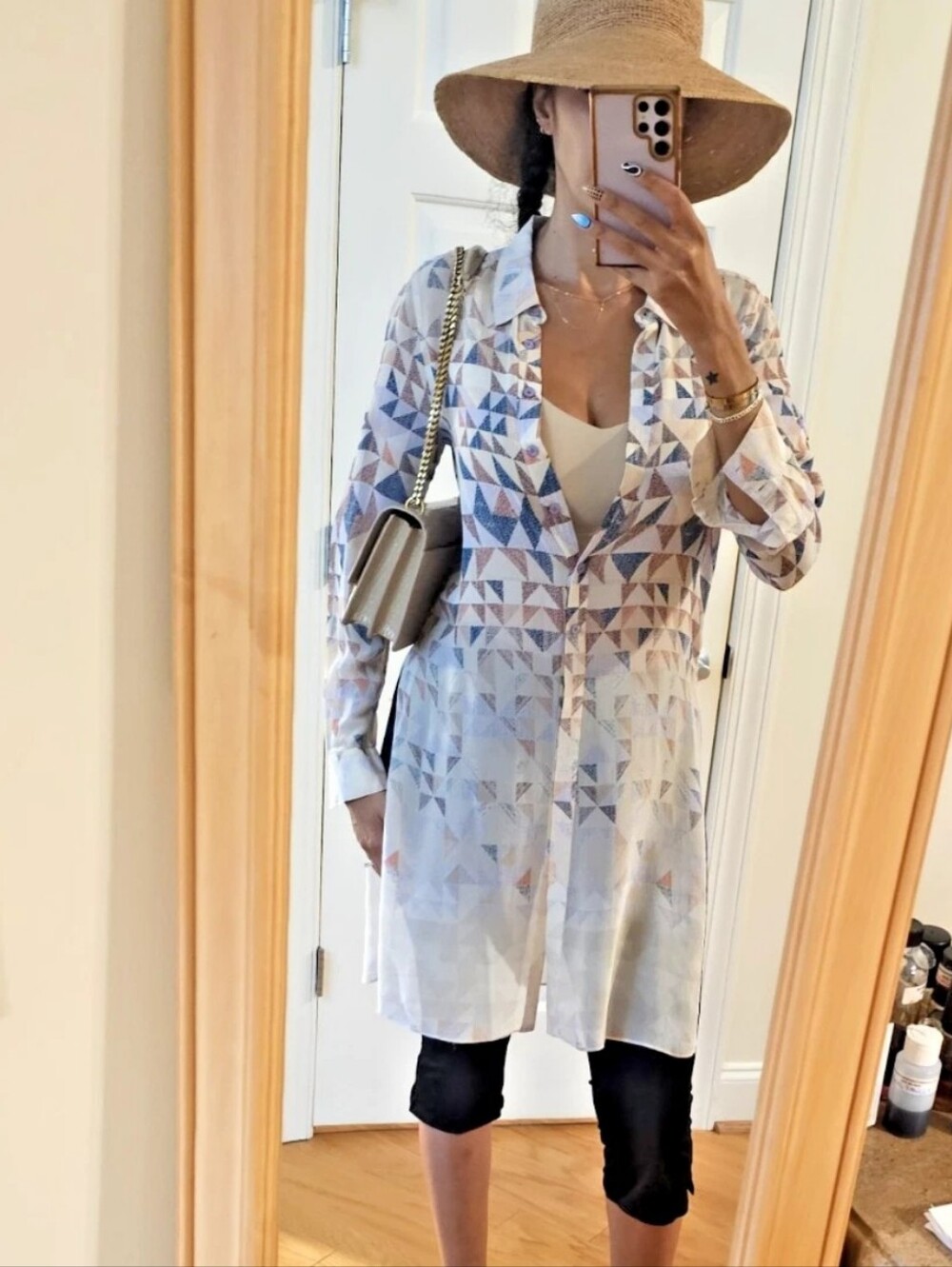 BCBG Max Azria Shewr Geometric Print Stretch Silk Tunic-Med-EUC-Retail $299